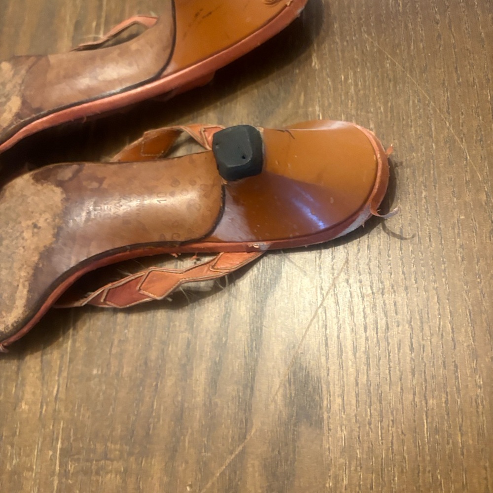 Susan Bennis/Warren Edwards Rustic Brown Braided Leather Slingback Heels - Picture 7 of 11